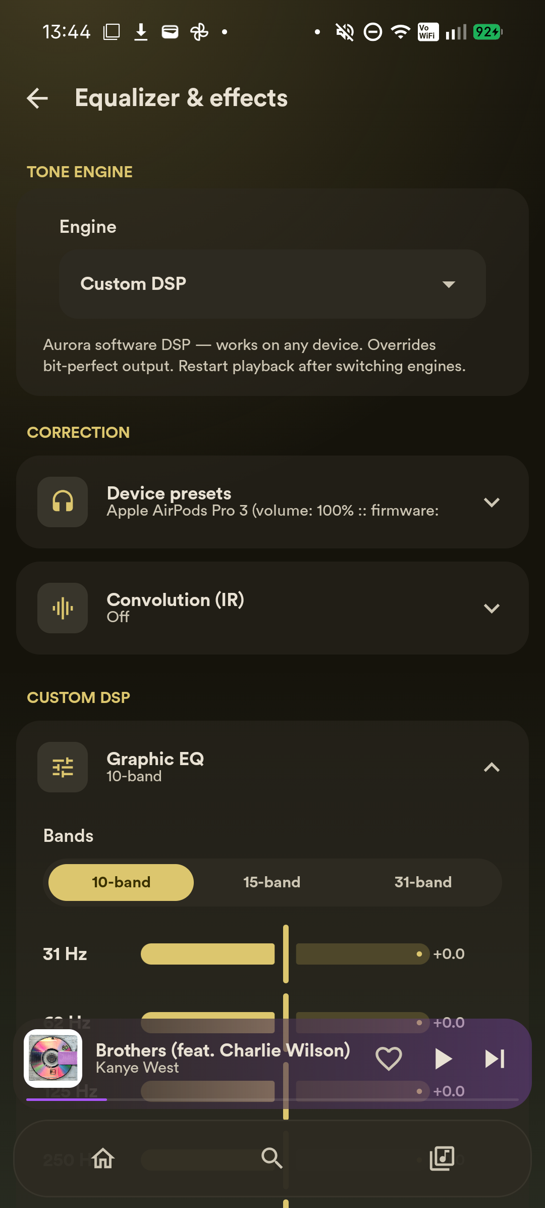 Aurora's equalizer and sound settings
